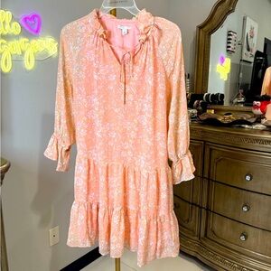 Pink Tiered Sundress with Bishop Sleeves and Collar